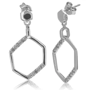 1/5 cttw Diamond Hexagon Drop Dangle Earrings in Sterling Silver