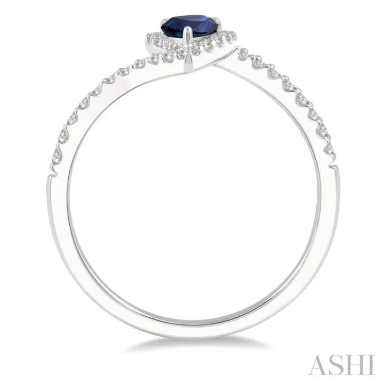 1/5 Ctw Pear Shape 6x4mm Sapphire & Round Cut Diamond Precious Ring in 10K White Gold