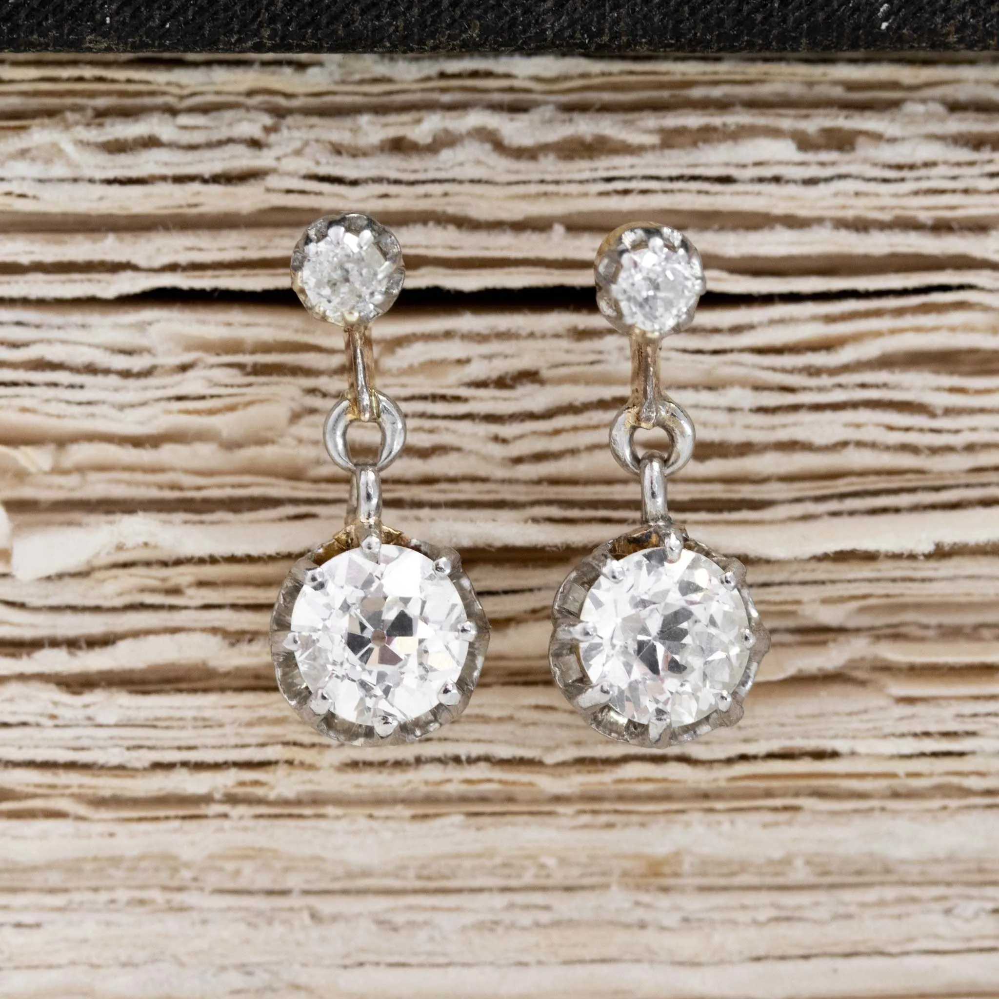 1.58ctw Old European Cut Diamond Drop Earrings