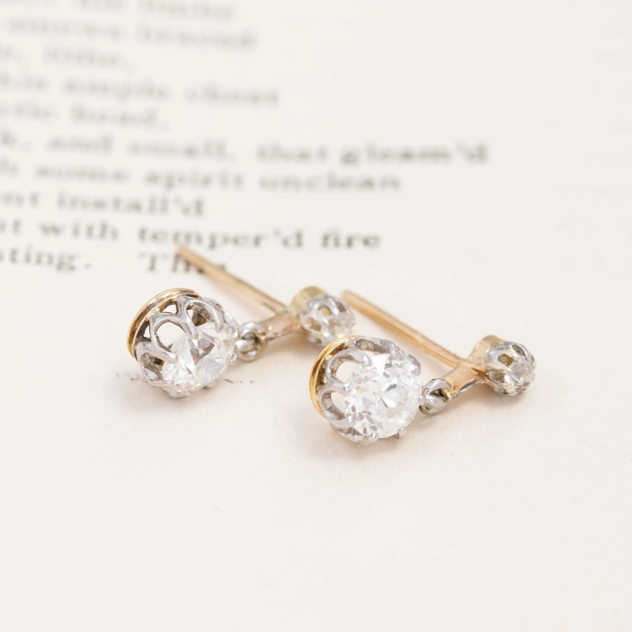1.58ctw Old European Cut Diamond Drop Earrings