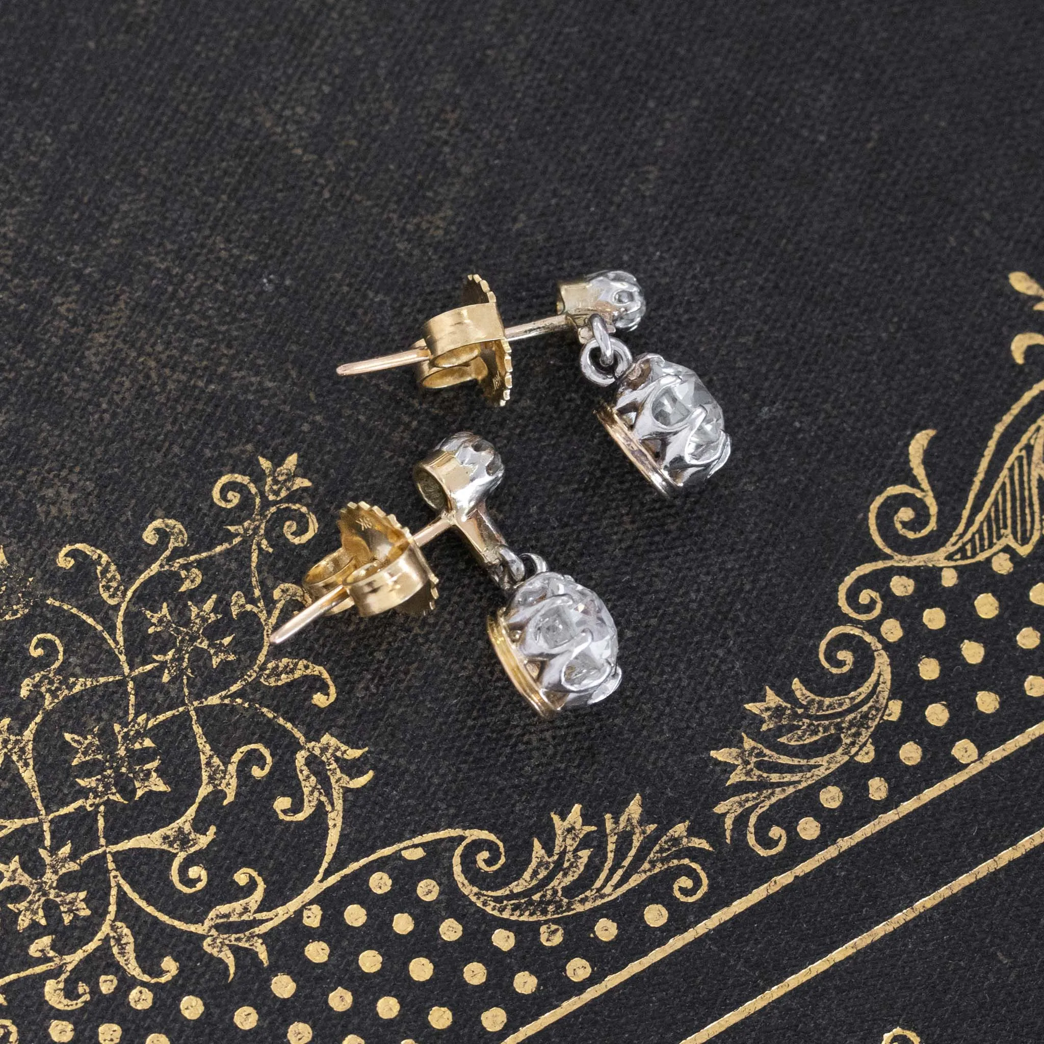 1.58ctw Old European Cut Diamond Drop Earrings