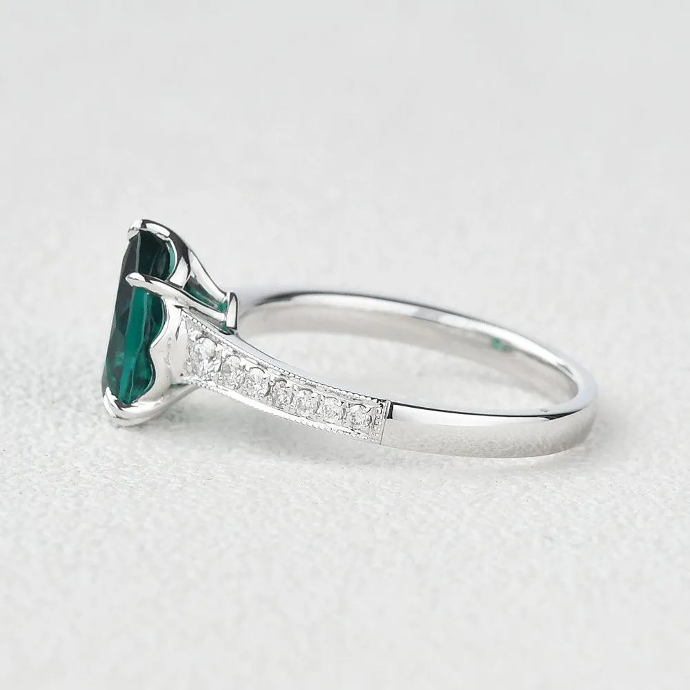 1.5ct Pear Shaped Lab Emerald White Gold Ring
