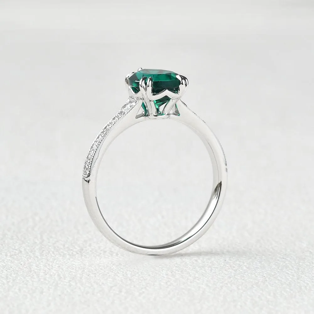 1.5ct Pear Shaped Lab Emerald White Gold Ring