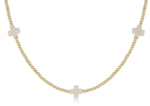 15" Choker Signature Cross 2mm Gold Bead Off White