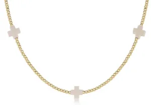 15" Choker Signature Cross 2mm Gold Bead Off White