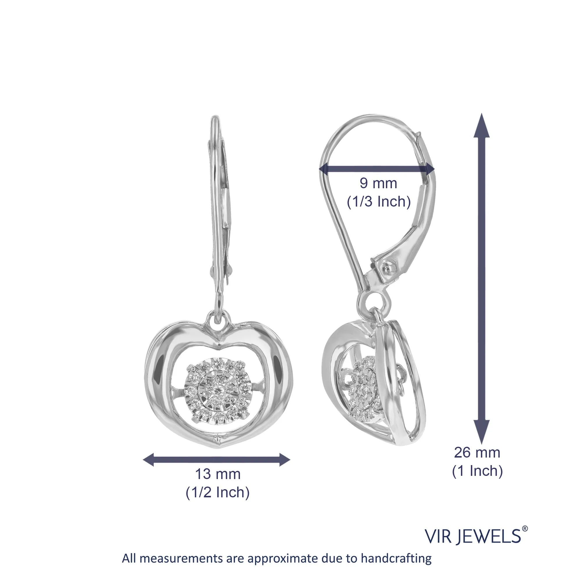 1/6 cttw Lab Grown Diamond Heart Dangle Earrings in Silver
