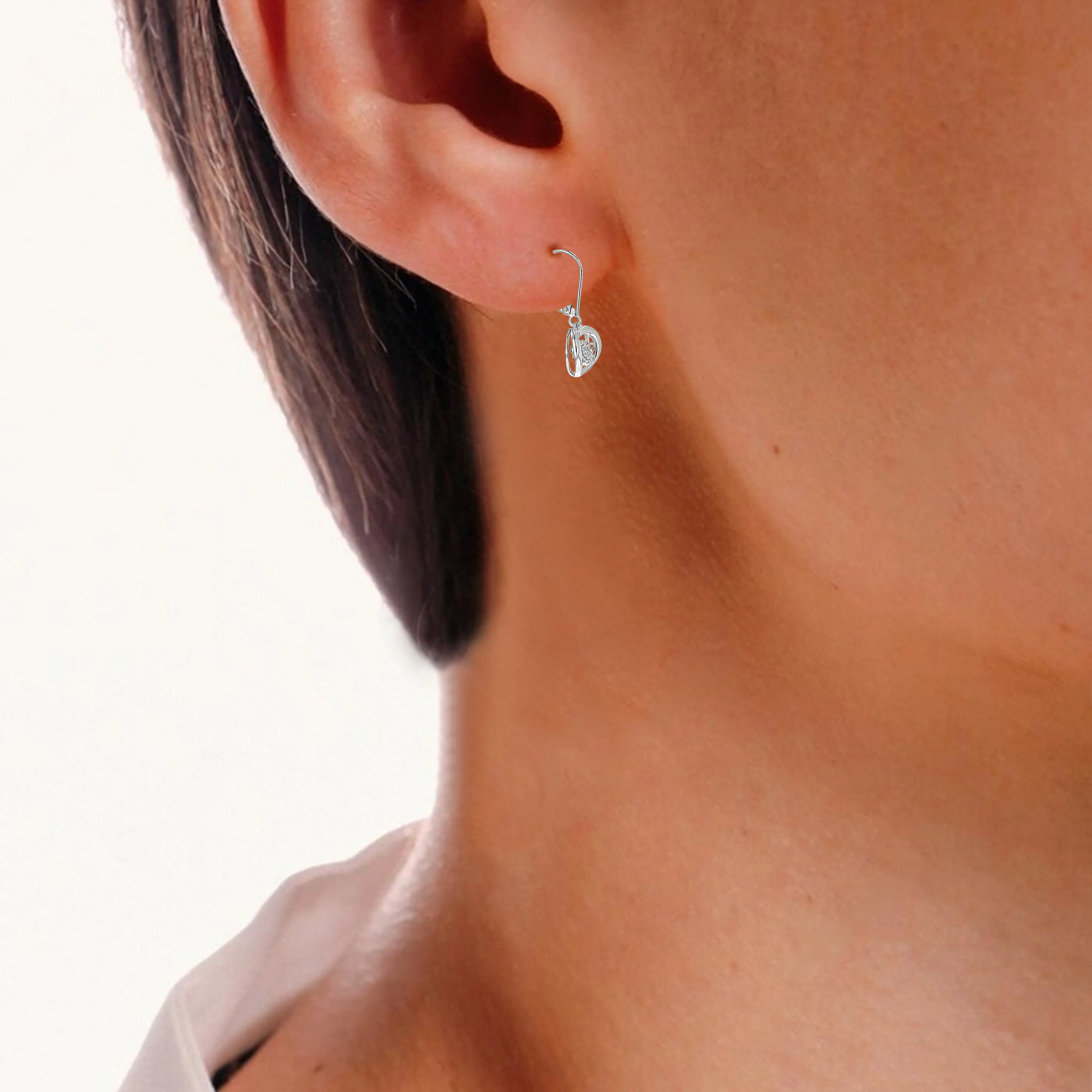 1/6 cttw Lab Grown Diamond Heart Dangle Earrings in Silver