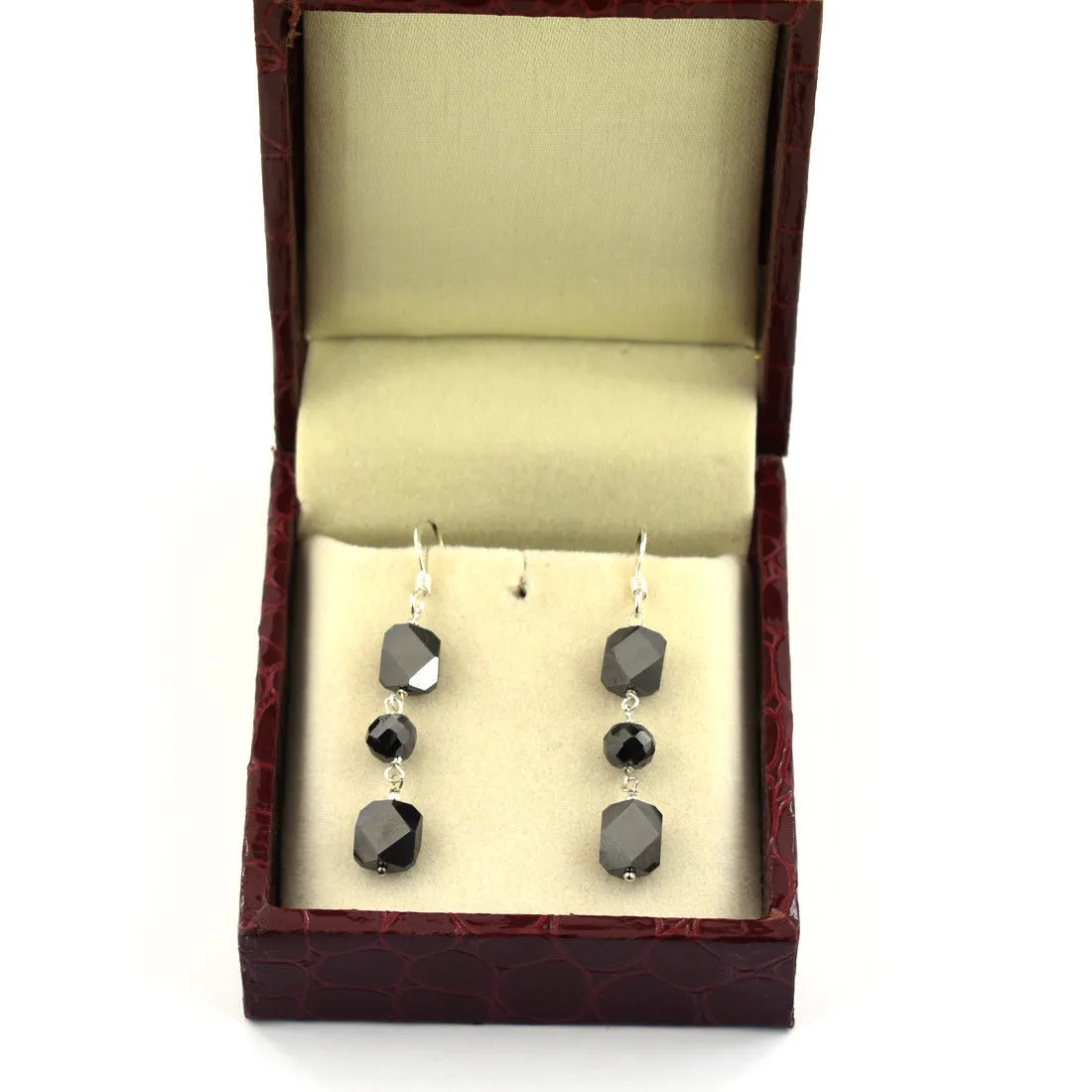 17.00 Cts, 8*4 mm Black Diamonds Dangler Drop Earrings in 925 Sterling Silver, Daily Wear with Great Look