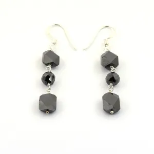 17.00 Cts, 8*4 mm Black Diamonds Dangler Drop Earrings in 925 Sterling Silver, Daily Wear with Great Look