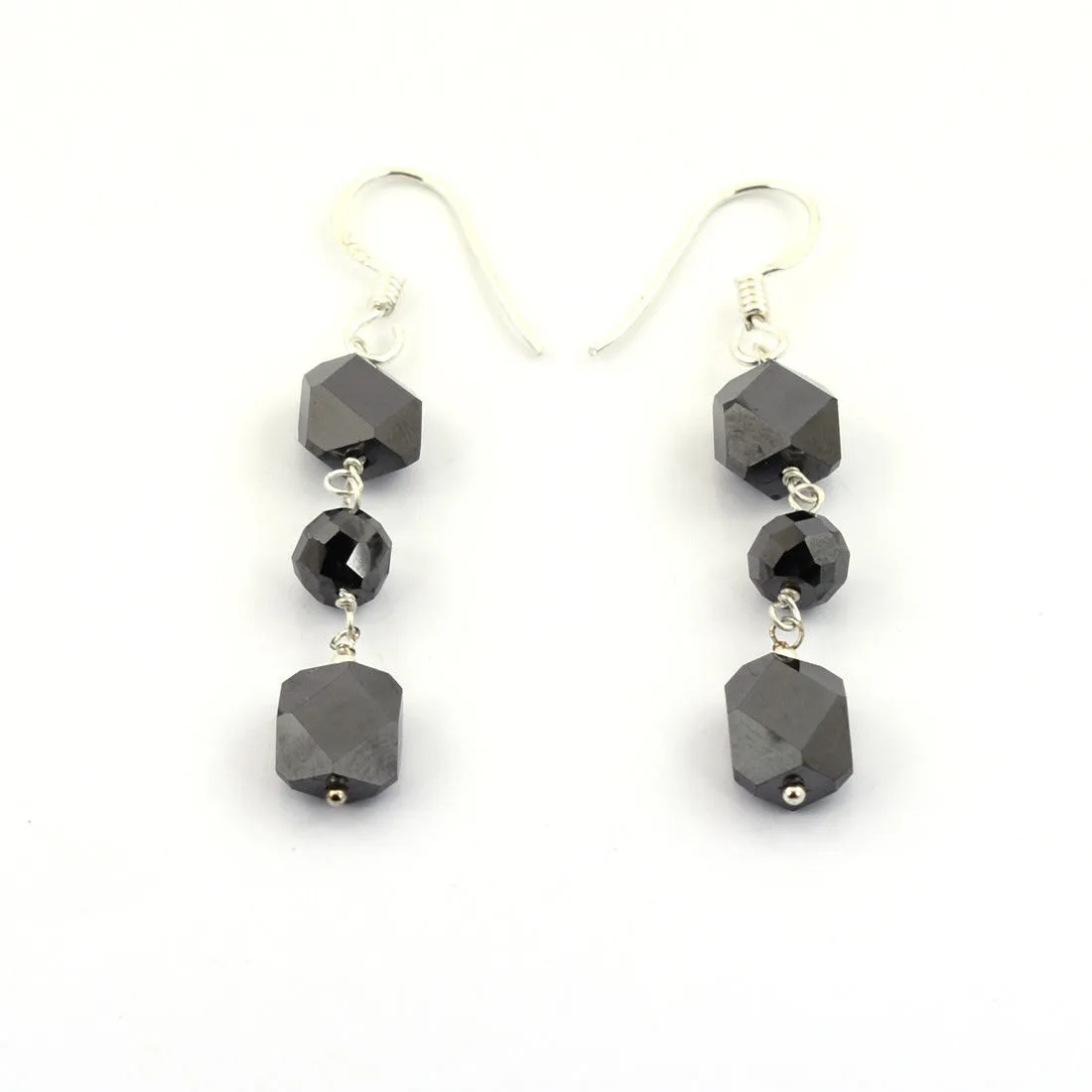17.00 Cts, 8*4 mm Black Diamonds Dangler Drop Earrings in 925 Sterling Silver, Daily Wear with Great Look