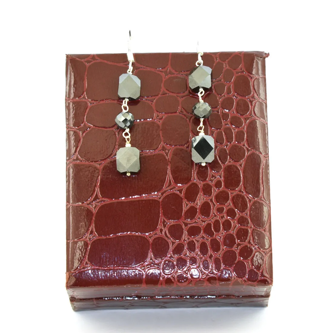 17.00 Cts, 8*4 mm Black Diamonds Dangler Drop Earrings in 925 Sterling Silver, Daily Wear with Great Look