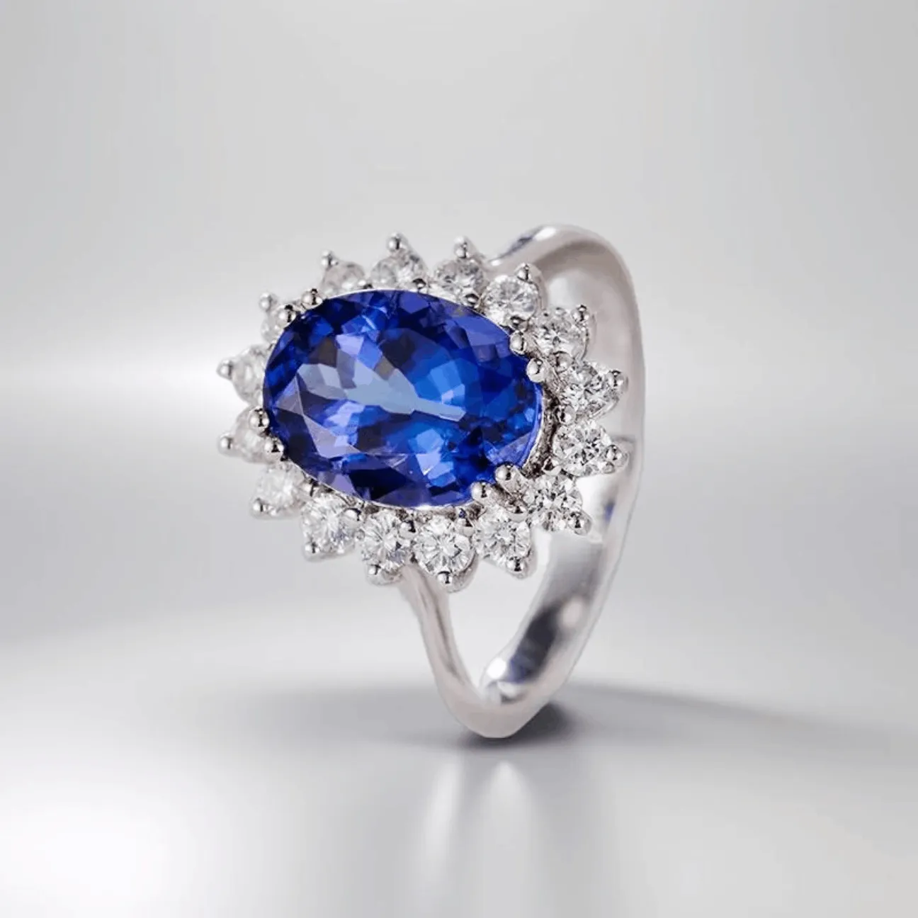 18 k Gold Natural Tanzanite Diamond Ring | Blue Tanzanite Wedding Ring for Woman