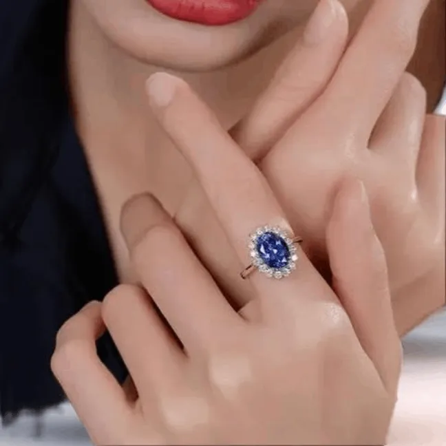 18 k Gold Natural Tanzanite Diamond Ring | Blue Tanzanite Wedding Ring for Woman
