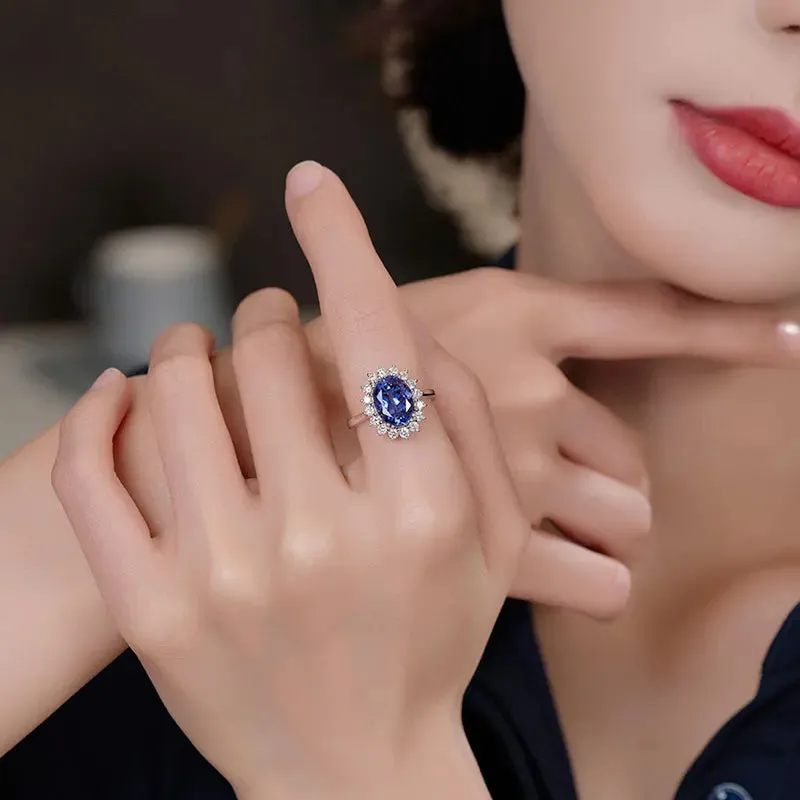 18 k Gold Natural Tanzanite Diamond Ring | Blue Tanzanite Wedding Ring for Woman