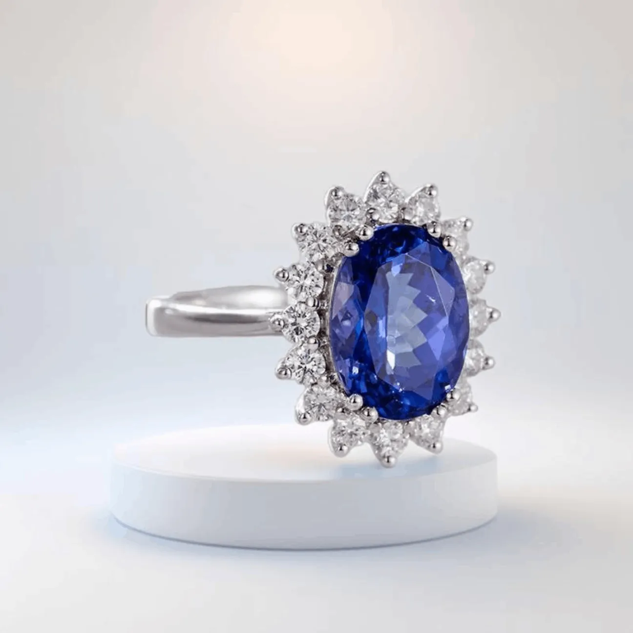 18 k Gold Natural Tanzanite Diamond Ring | Blue Tanzanite Wedding Ring for Woman