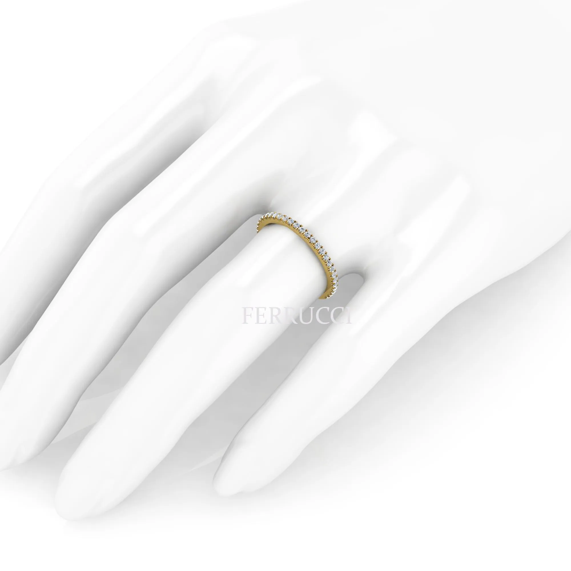 18 Karat Thin Yellow Gold Diamonds Pavé Stackable Band Ring