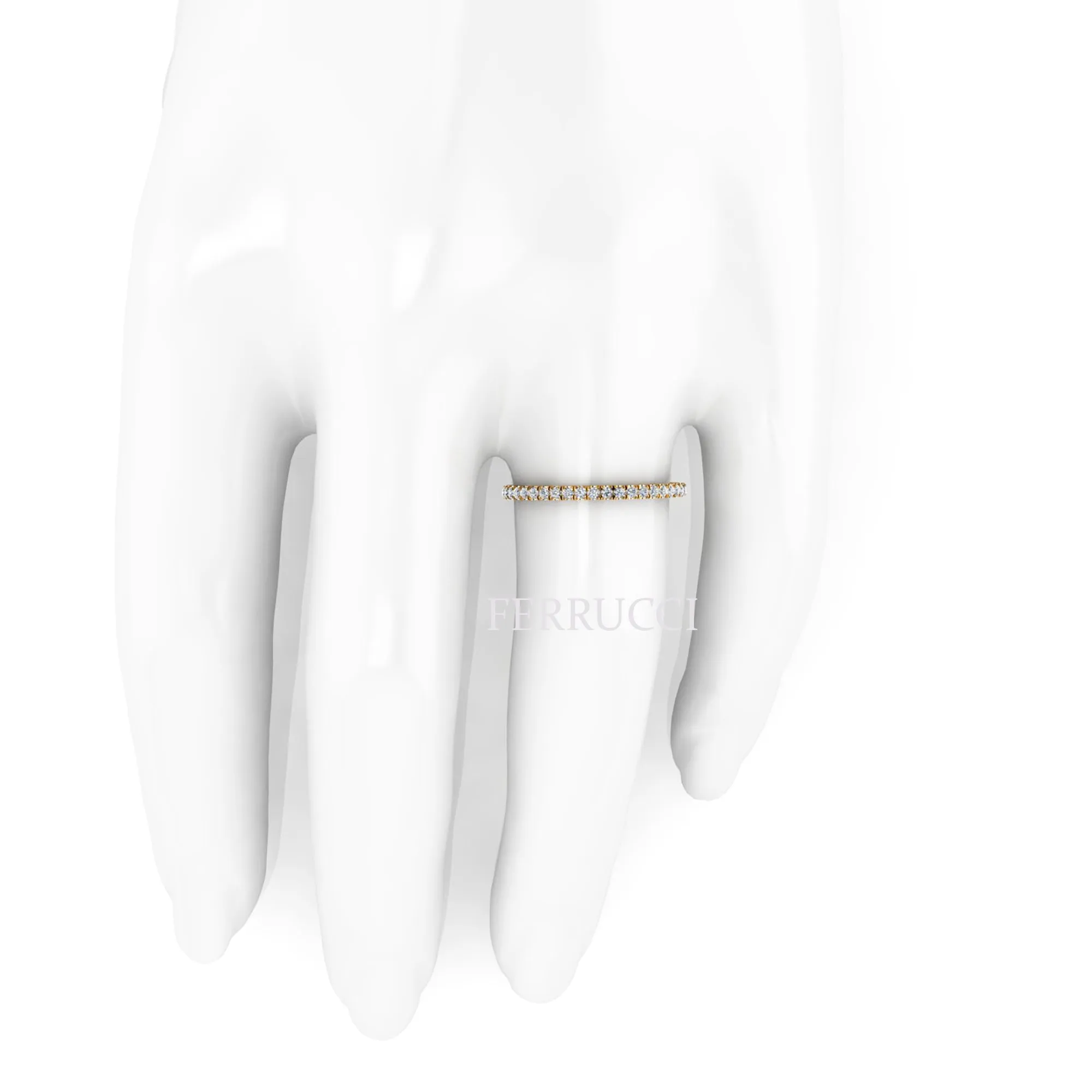 18 Karat Thin Yellow Gold Diamonds Pavé Stackable Band Ring