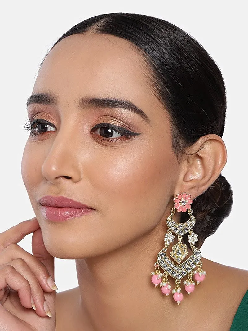 18K Alloy with Pearl Love Drop Earring for Women, Pink