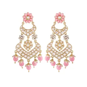18K Alloy with Pearl Love Drop Earring for Women, Pink