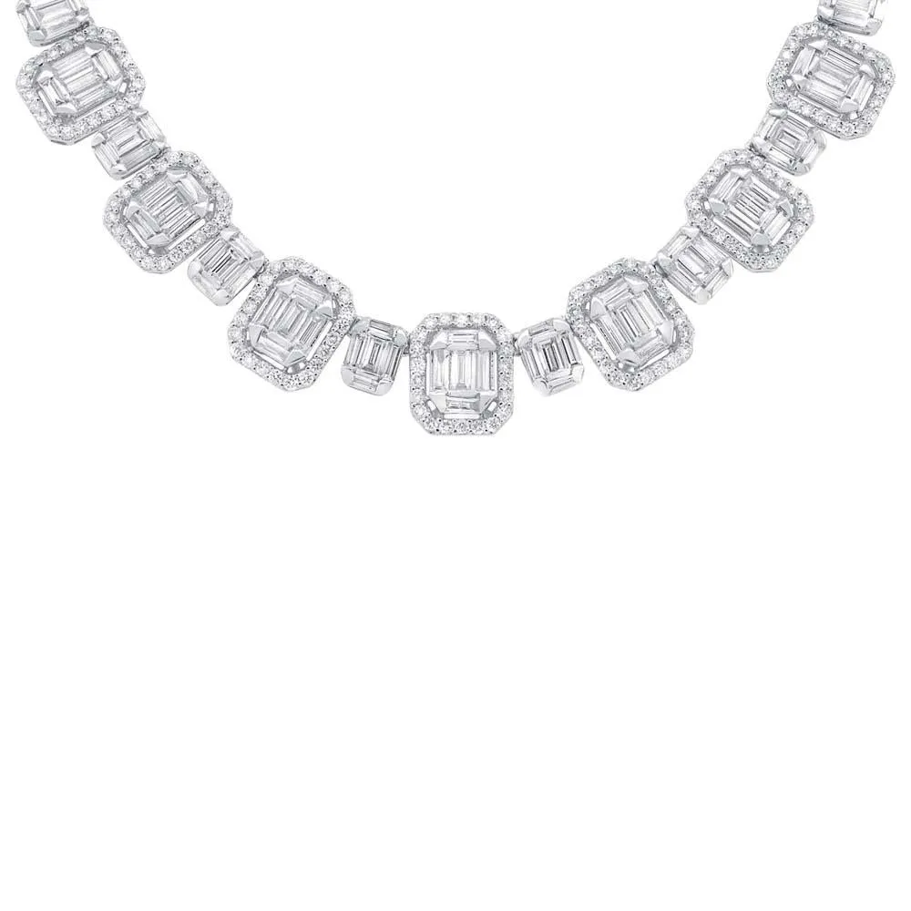 18k Classy White Gold Diamond Baguette Necklace - 7.73ct V0075