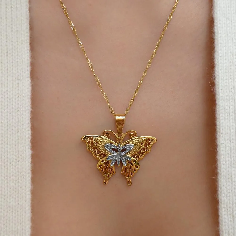 18K GOLD BUTTERFLY LACE NECKLACE