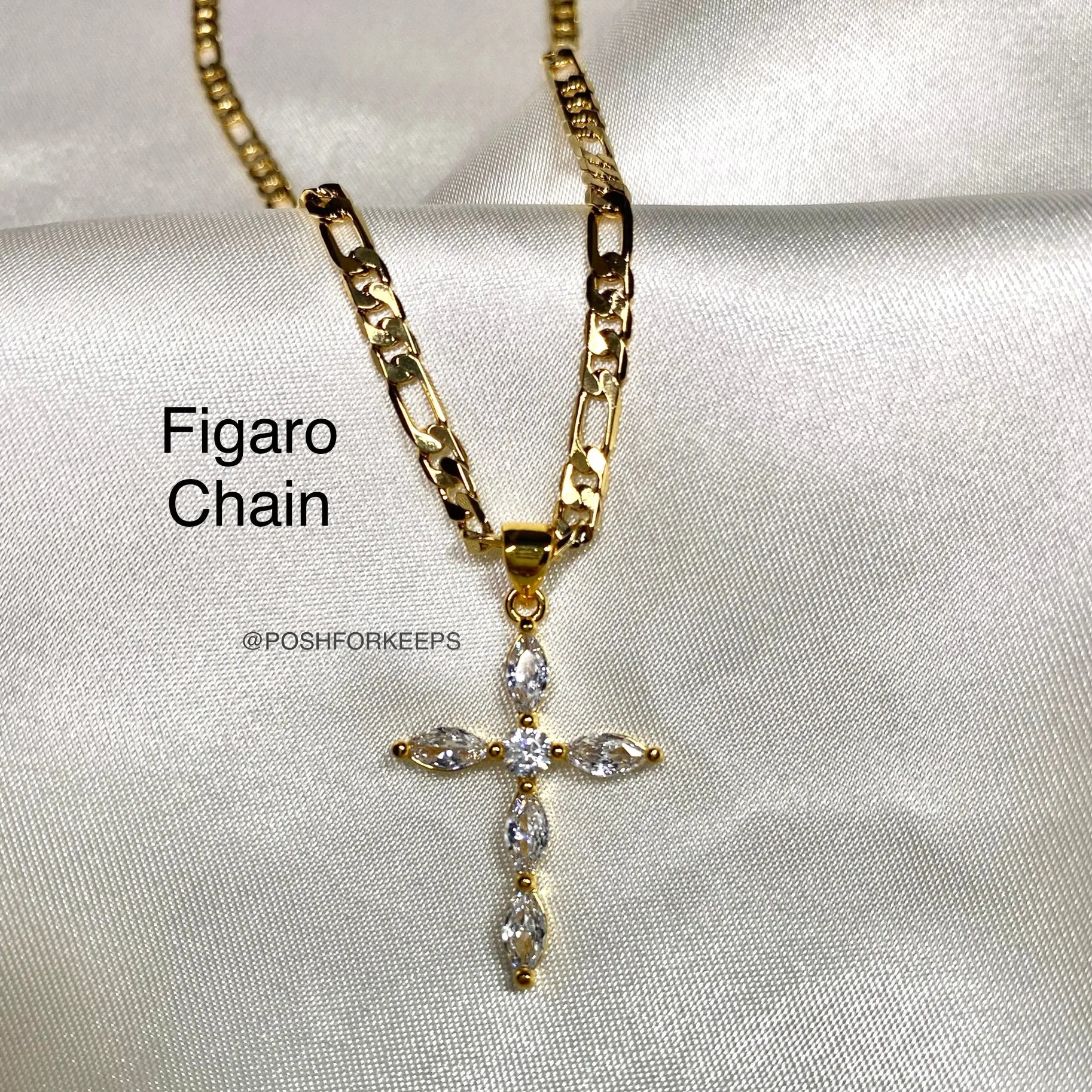 18K GOLD CRYSTAL CROSS NECKLACE