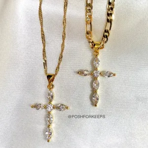 18K GOLD CRYSTAL CROSS NECKLACE