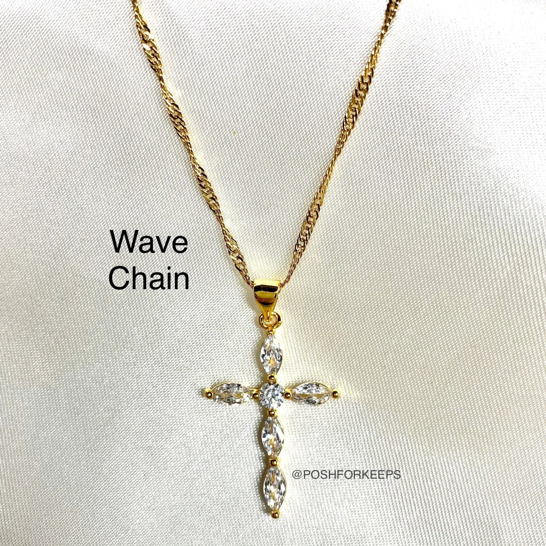 18K GOLD CRYSTAL CROSS NECKLACE