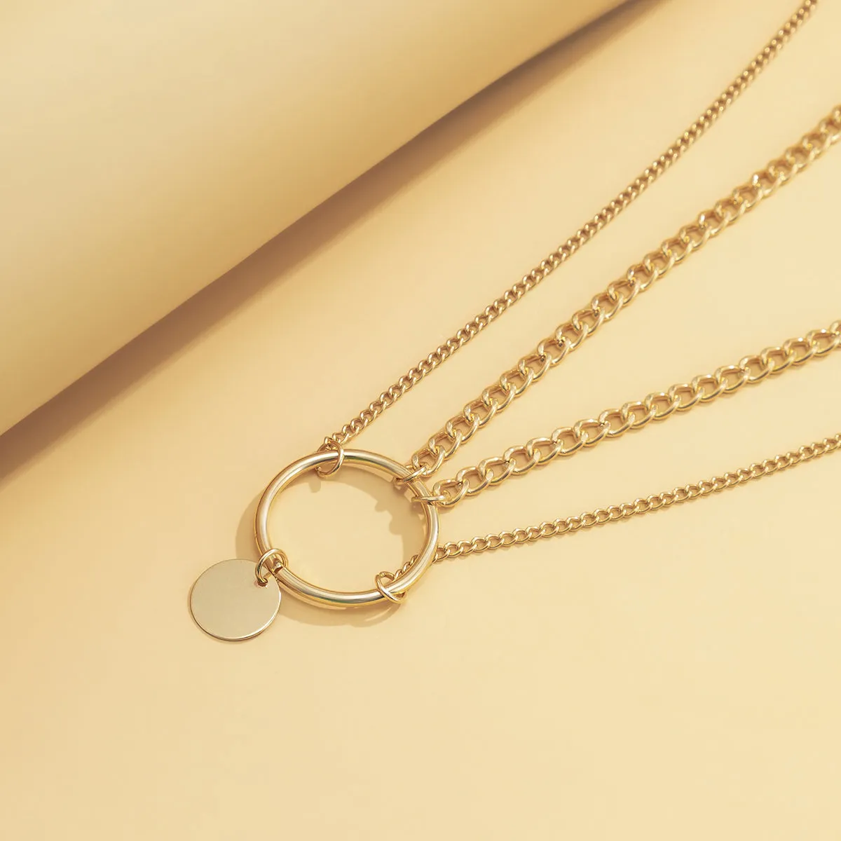 18K Gold-Plated Circle Layered Choker Necklace