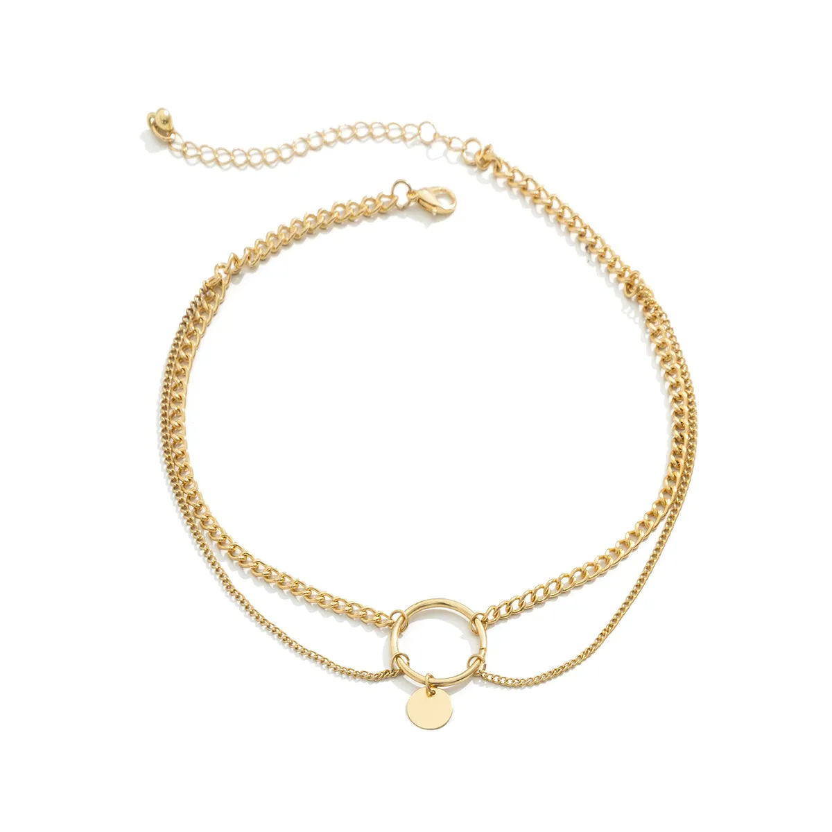 18K Gold-Plated Circle Layered Choker Necklace