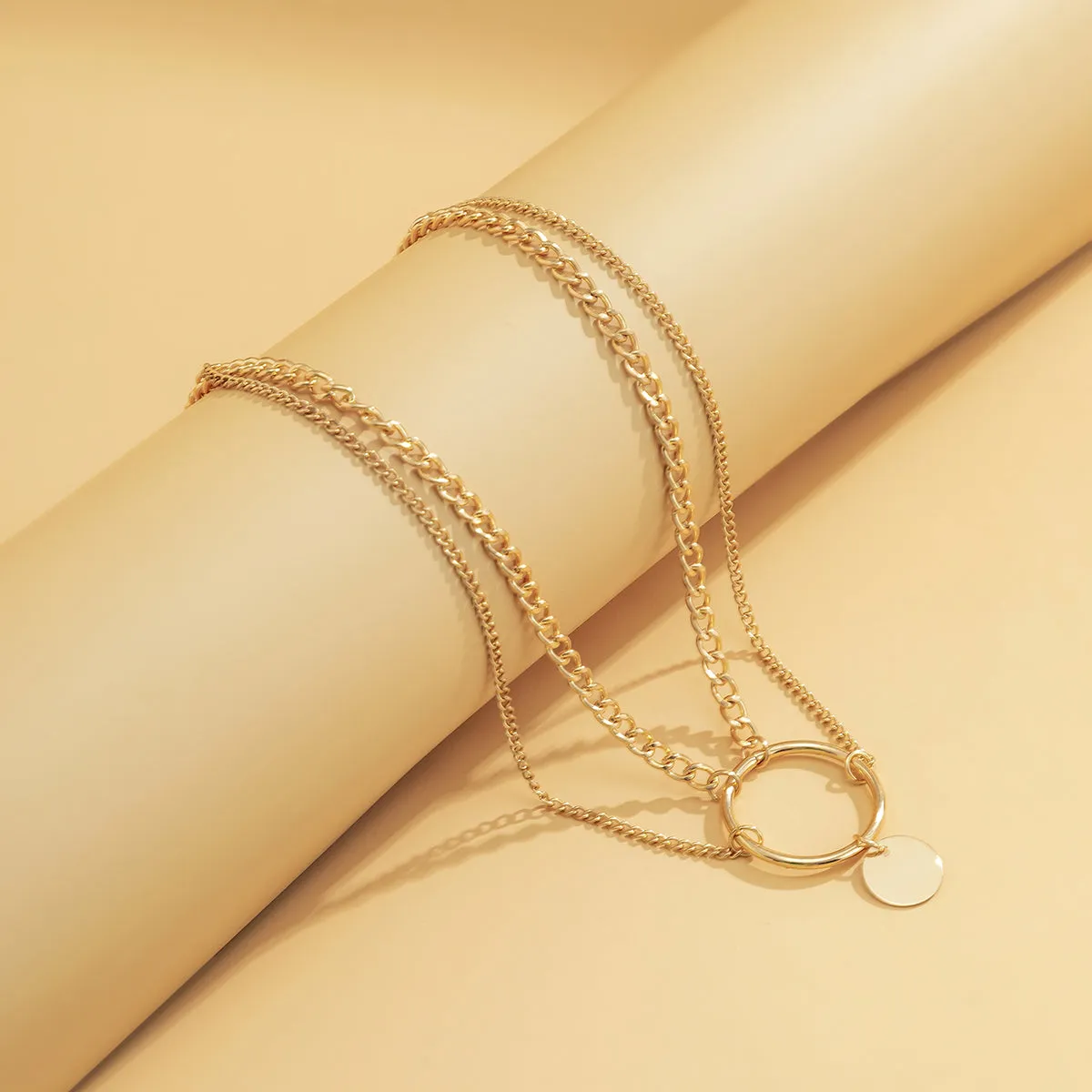 18K Gold-Plated Circle Layered Choker Necklace