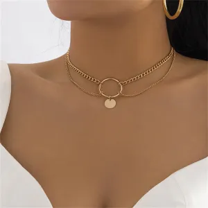 18K Gold-Plated Circle Layered Choker Necklace