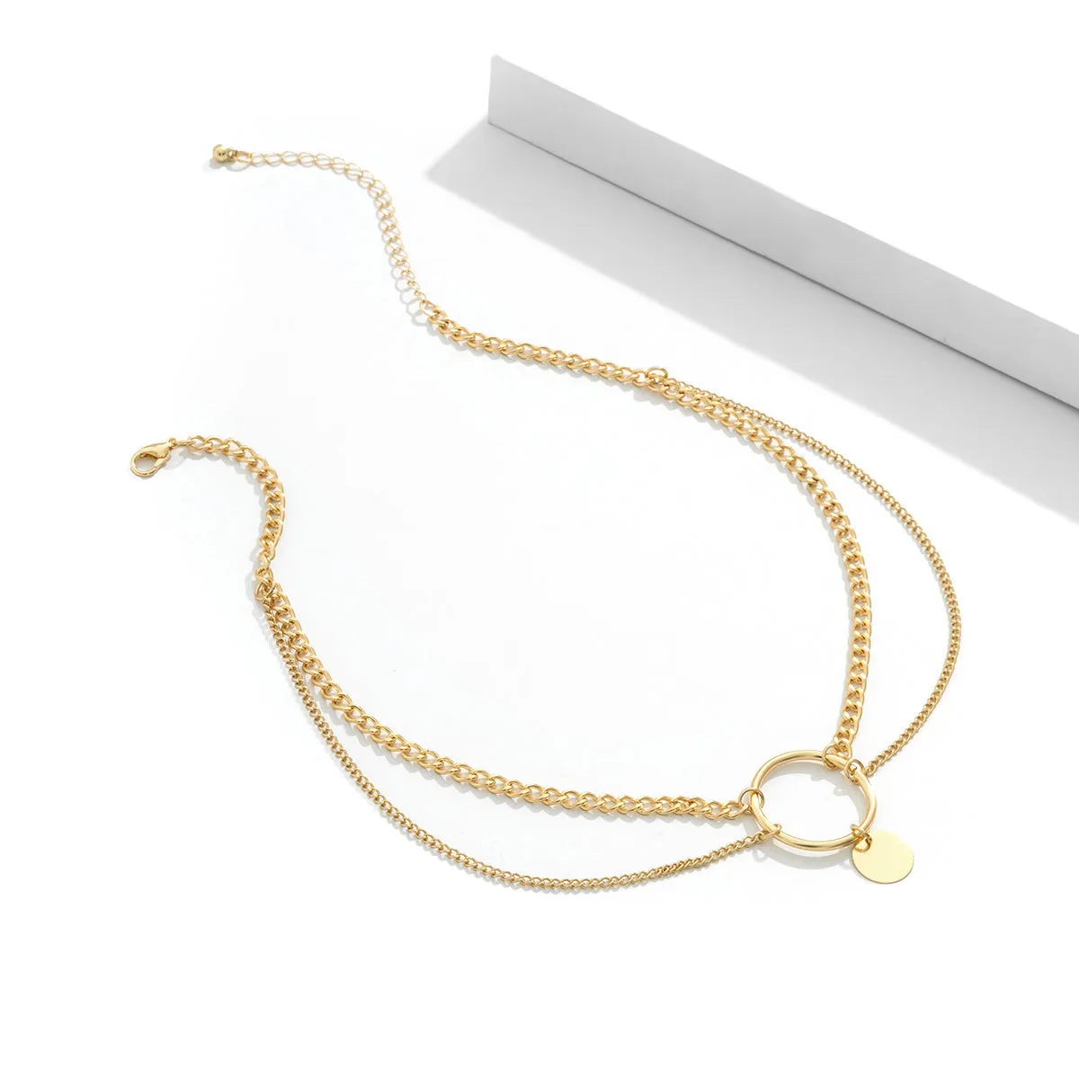 18K Gold-Plated Circle Layered Choker Necklace