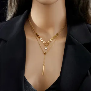 18K Gold-Plated Disc Star Layered Choker Necklace