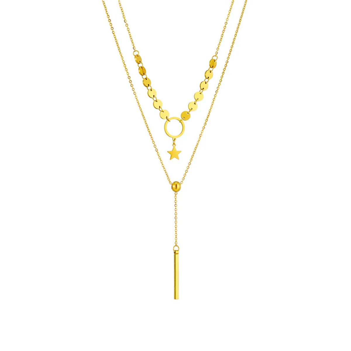 18K Gold-Plated Disc Star Layered Choker Necklace