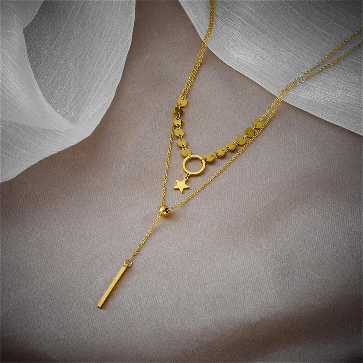 18K Gold-Plated Disc Star Layered Choker Necklace