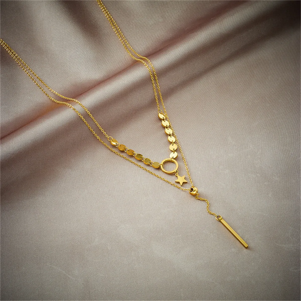 18K Gold-Plated Disc Star Layered Choker Necklace