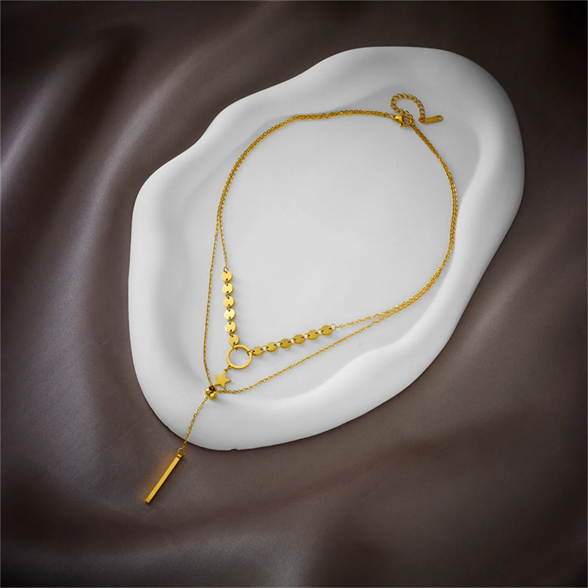 18K Gold-Plated Disc Star Layered Choker Necklace