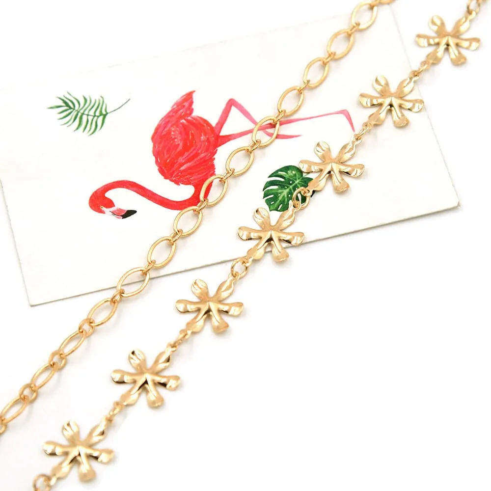 18K Gold-Plated Flower Layered Station Anklet