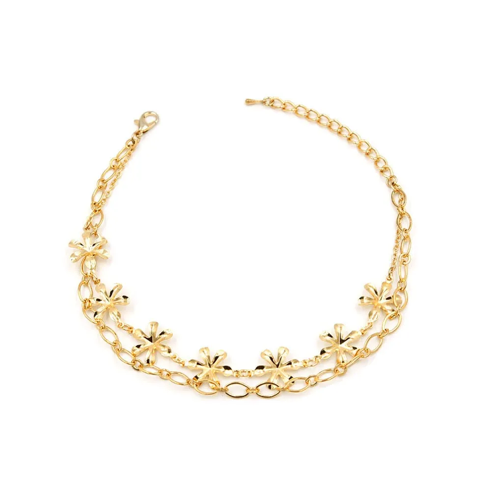 18K Gold-Plated Flower Layered Station Anklet