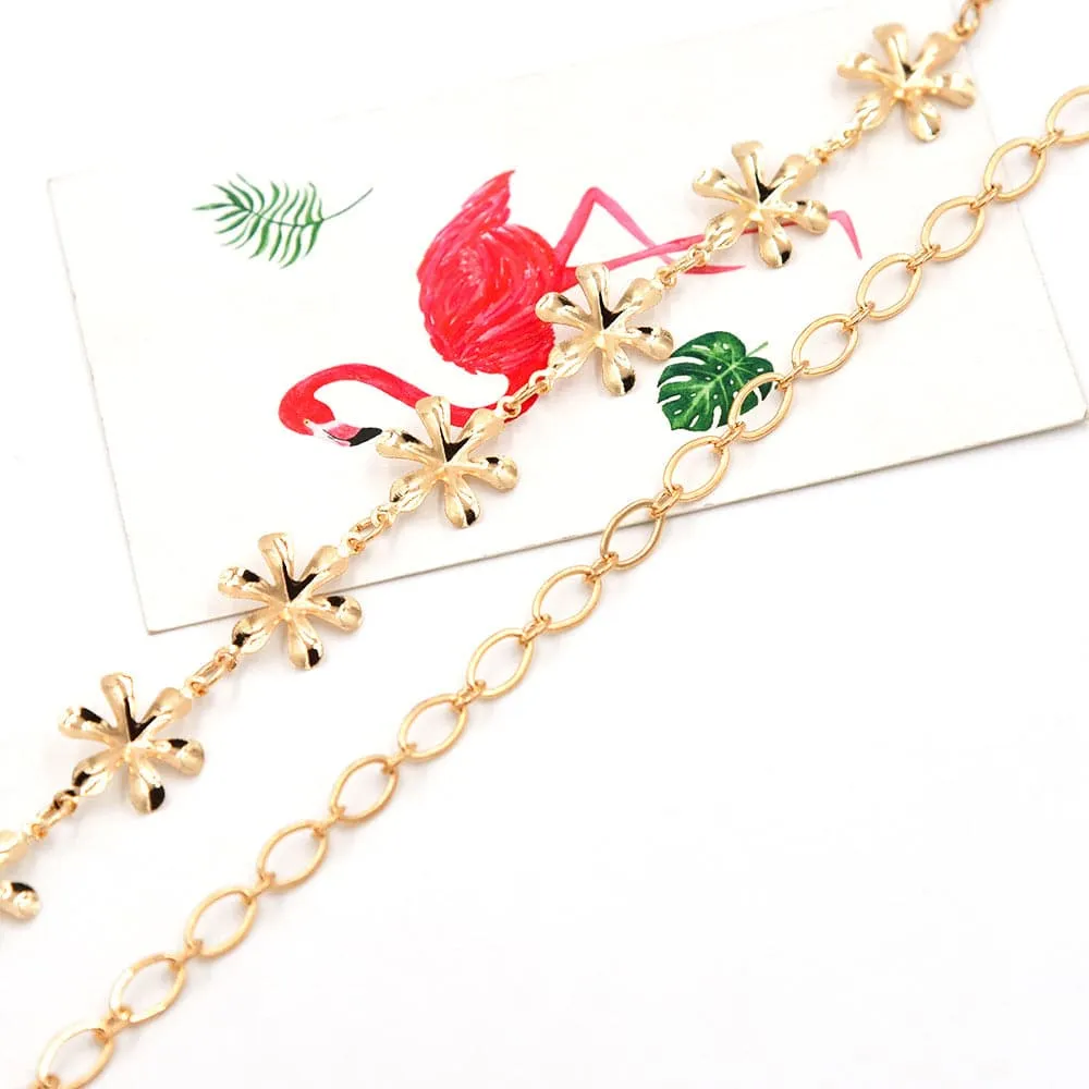 18K Gold-Plated Flower Layered Station Anklet
