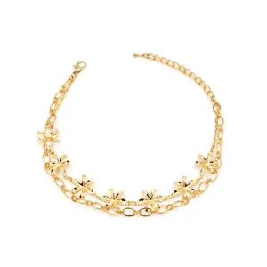 18K Gold-Plated Flower Layered Station Anklet