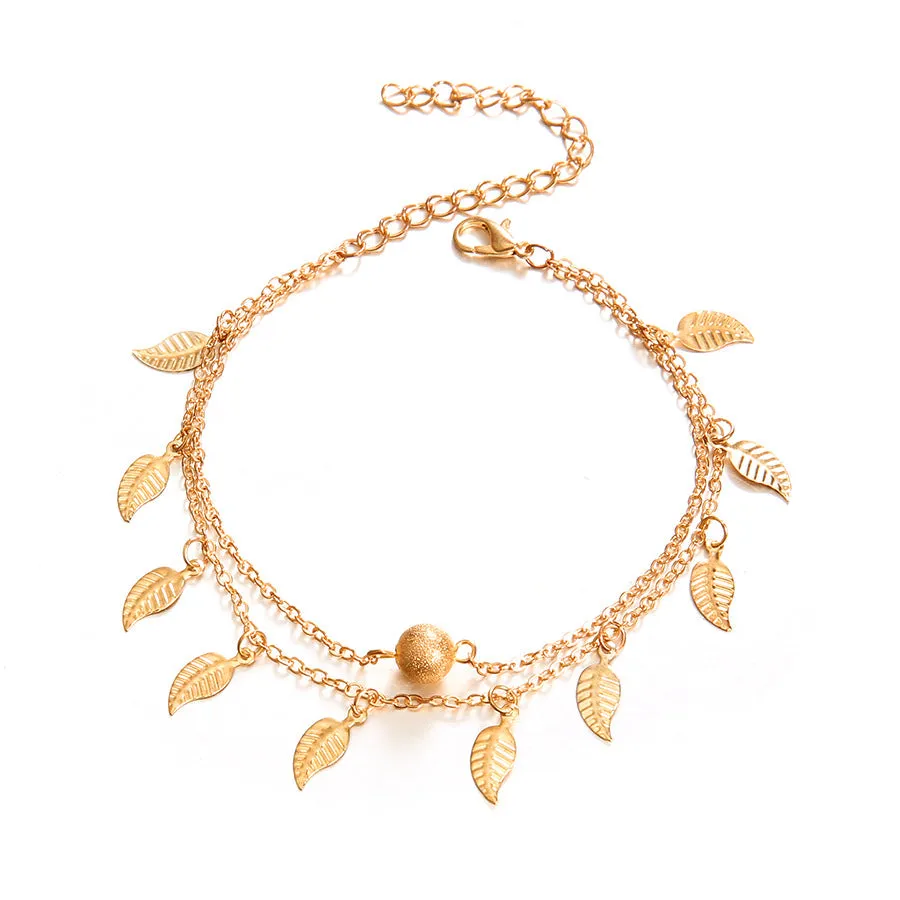 18K Gold-Plated Leaf Station Layer Anklet