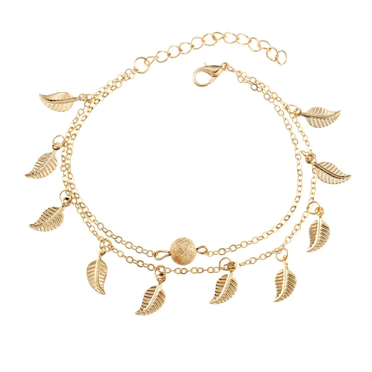 18K Gold-Plated Leaf Station Layer Anklet
