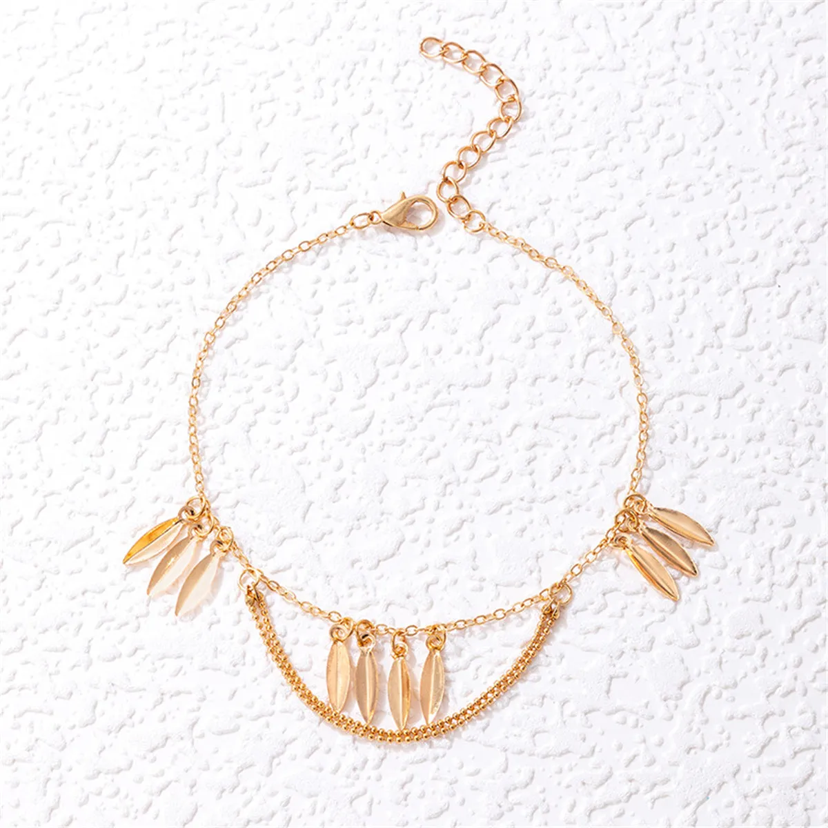 18K Gold-Plated Leaves Layered Anklet