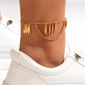18K Gold-Plated Leaves Layered Anklet