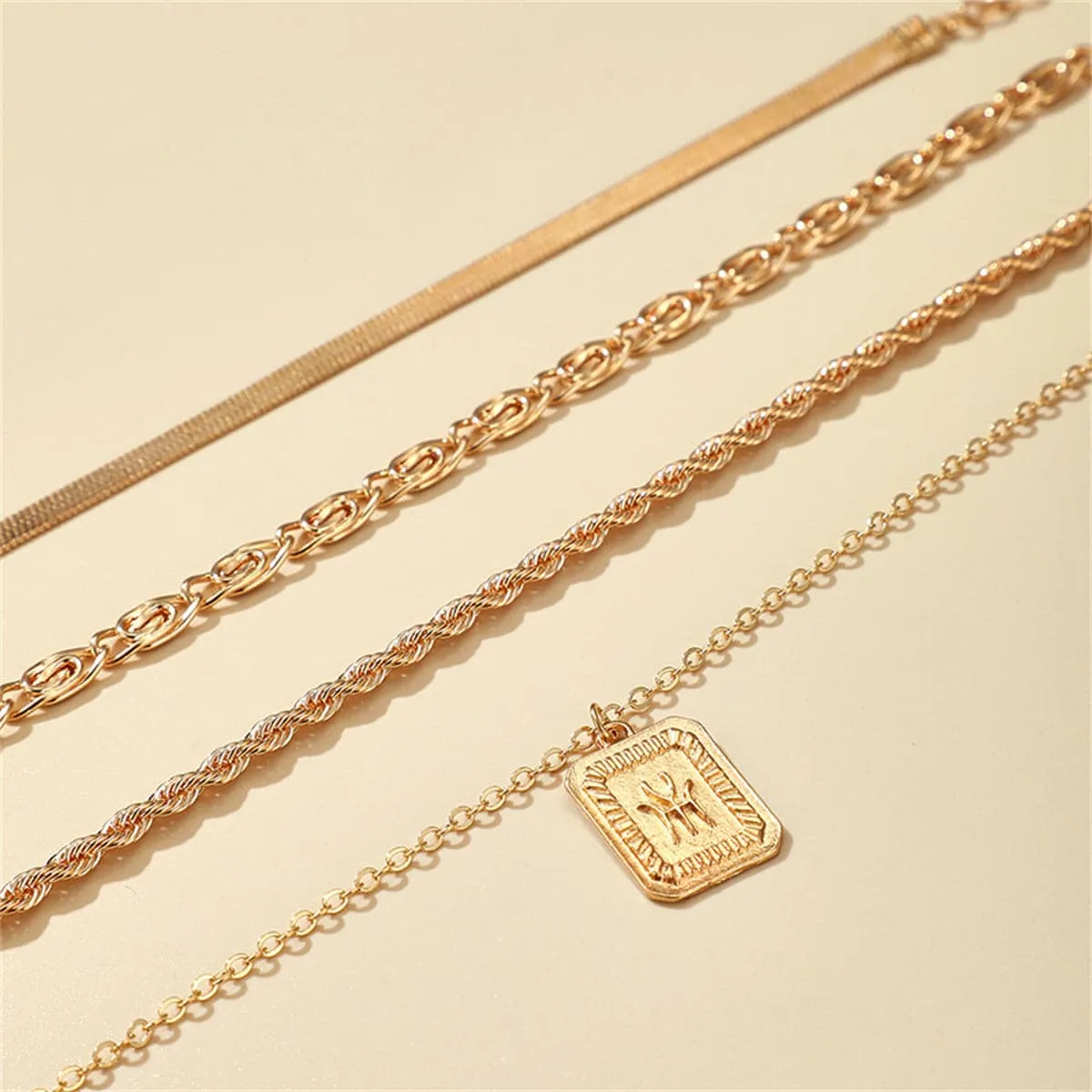 18K Gold-Plated Snake & Rope Chain Card-Charm Anklet Set