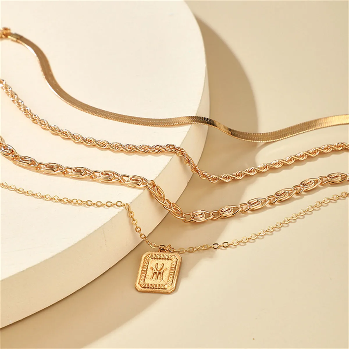 18K Gold-Plated Snake & Rope Chain Card-Charm Anklet Set