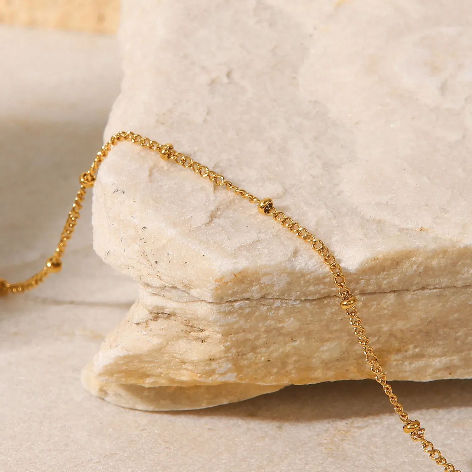 18K Gold Plated Stainless Steel Dainty Beads Chain Anklet