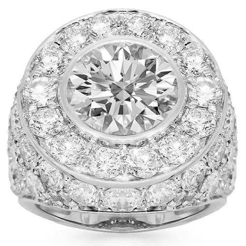 18K Solid White Gold Mens Custom Diamond Ring 22.04 Ctw
